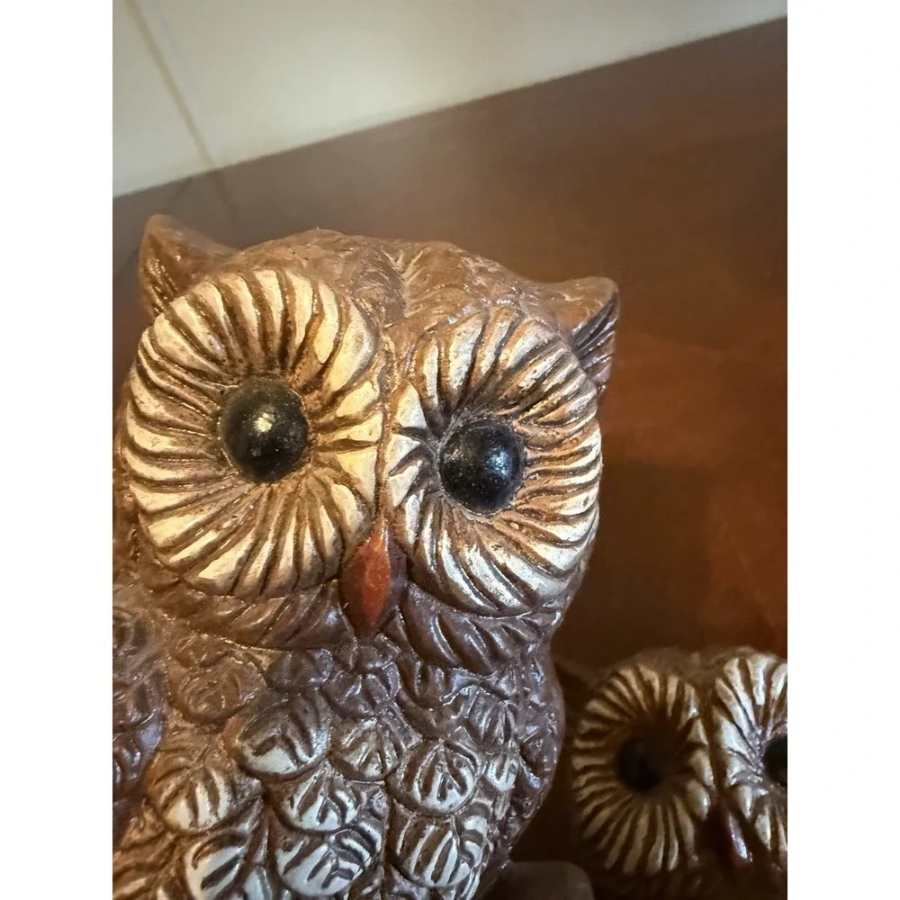 Vtg‎ Owl Wall Decor Set Mid Century Retro Faux Wood Look Hanging Pair